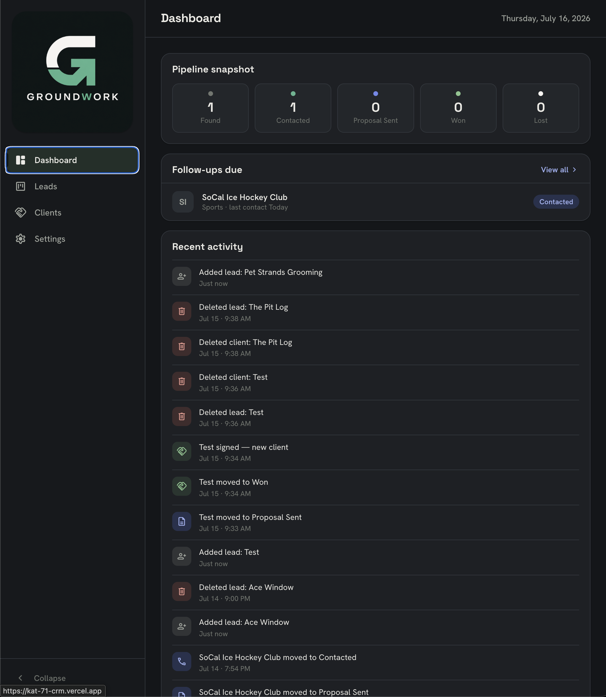 Groundwork CRM Dashboard